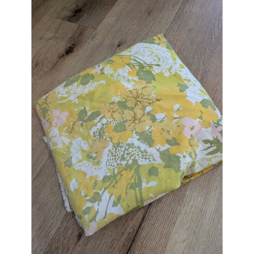 Vtg Lady Pepperell Fitted Sheet Pink Yellow Green Floral Percale Retro